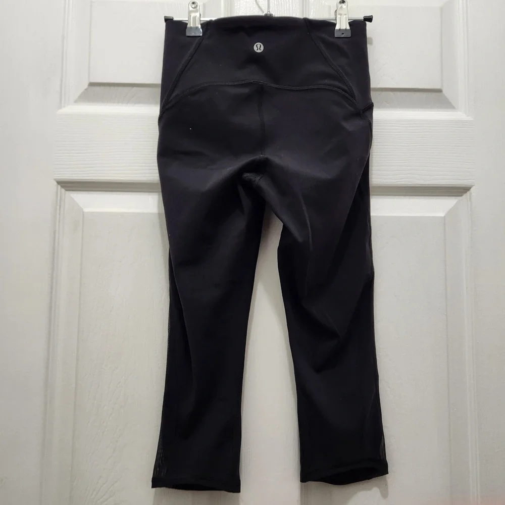 Lululemon Cropped Black Leggings with Side Mesh Panels